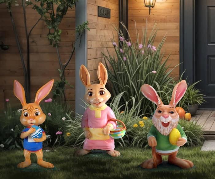 Group of Easter bunnies outdoors.